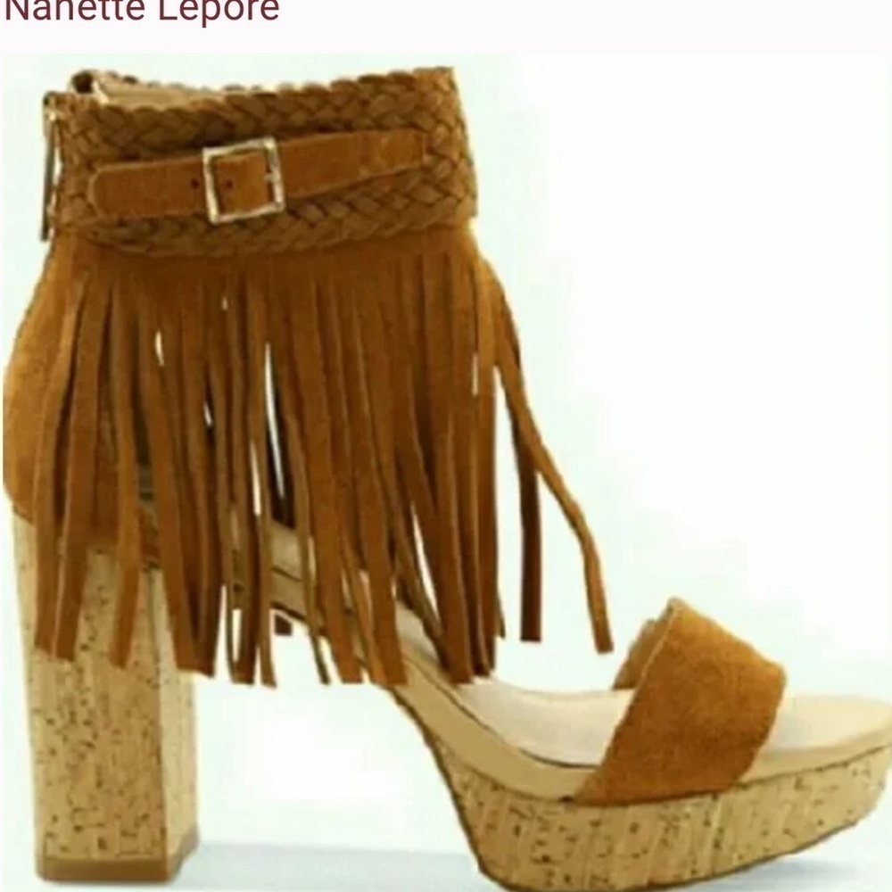 Nanette Lepore Fringe Cork Platform Sandal. Size: 8.5 #005